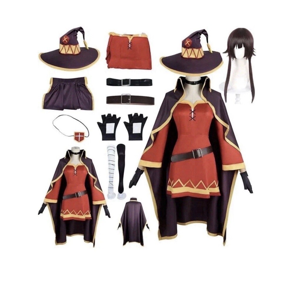 Megumin Cosplay Costume Jacket Dress w Wig Full Halloween Set Anime Witch 3X